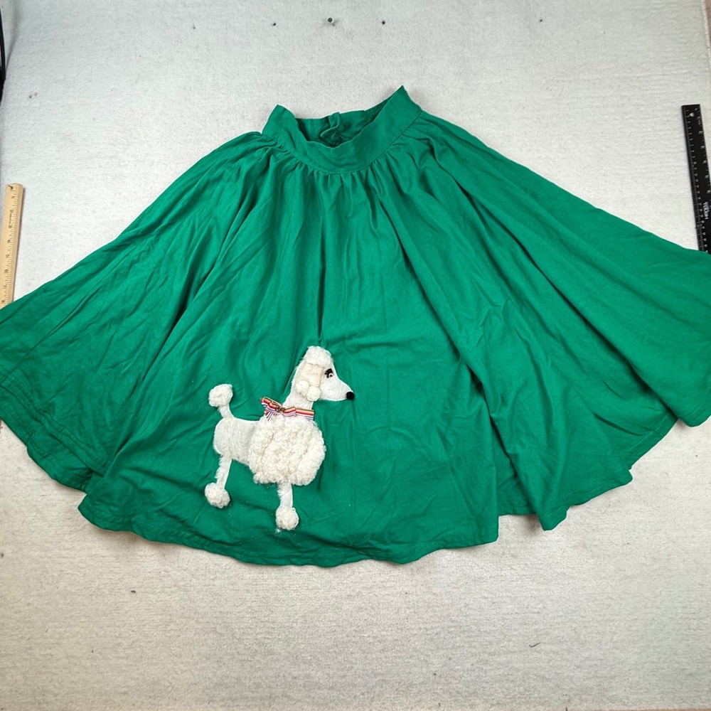 Vtg homemade XSmall Green Poodle Circle Skirt Rockabilly Swing Costume sock hop